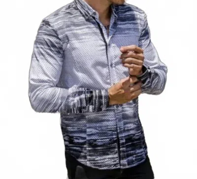 Eight X Button Down Print Shirt With Paisley Trim In Grey In Blue