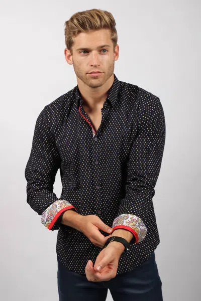 Eight X Button Down Print With Trim Shirt In Navy In Black