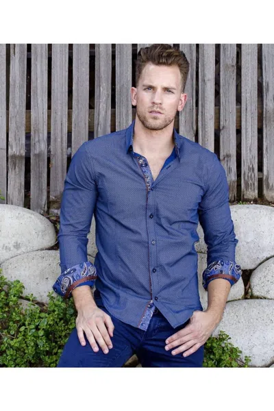 Eight X Button Down Shirt With Trim In Navy In Blue