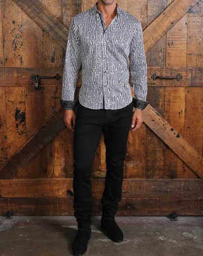 Eight X Chevron Long Sleeve Button Down Shirt W/ Trim In White