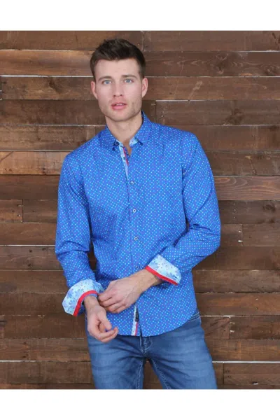 Eight X Colorful Dots Button Down Print Shirt With Trim In Blue