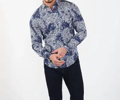 Eight X Cracked Button Down Shirt In Navy Blue In Multi