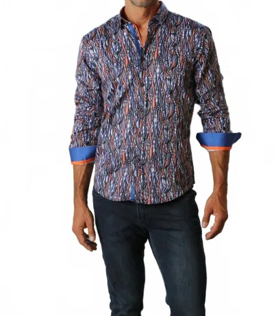 Eight X Currents Print Button Down Shirt With Trim In Blue