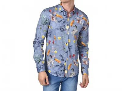 Eight X Daisies On Indigo Button Down Shirt In Blue