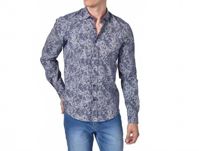 Eight X Demask Print Button Down Shirt In Navy In Multi