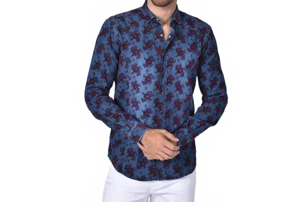 Eight X Denim Button Down Shirt With Flocking Bouquet In Navy In Multi