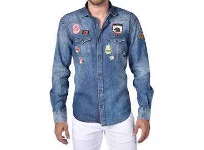 Eight X Denim California Patch Button Down Shirt In Navy In Blue