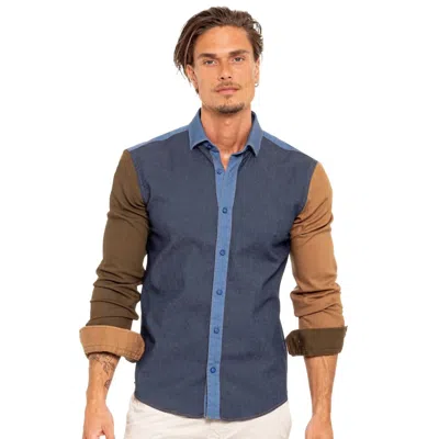 Eight X Denim Sections Stretch Button Down Shirt In Dark Navy In Multi