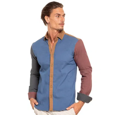 Eight X Denim Sections Stretch Button Down Shirt In Light Navy In Multi