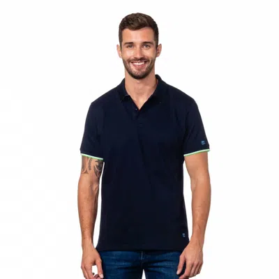 Eight X Double Sided Collar Ribbed Texture Polo In Navy In Blue