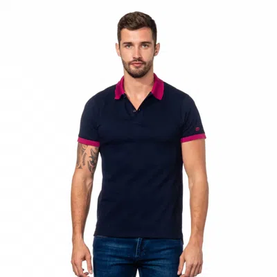Eight X Double Sided Grid Print Collar Polo In Navy In Blue