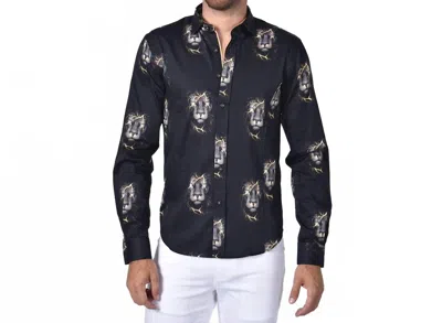 Eight X Electric Lion Button Down Print Shirt In Black