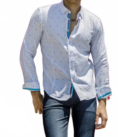 Eight X Fill Coupe Button Down Jacquard Shirt With Accent Trim In White