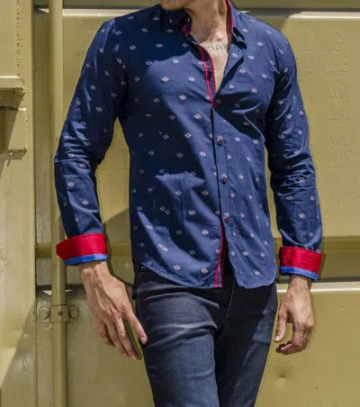 Eight X Fill Coupe Button Down Shirt With Trim In Navy In Blue
