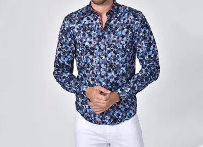 Eight X Floral Flocking Button Down Shirt In Navy In Black
