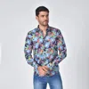 Eight X Floral Patchwork Print Button Down Shirt In Multi In Blue