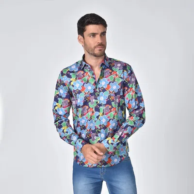 Eight X Floral Patchwork Print Button Down Shirt In Multi In Blue