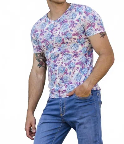Eight X Floral Print V-neck T-shirt In Multi In Purple