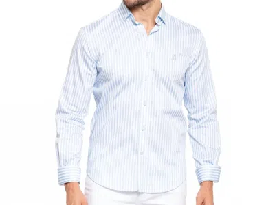Eight X Frog Striped Button Down Shirt In Light Blue