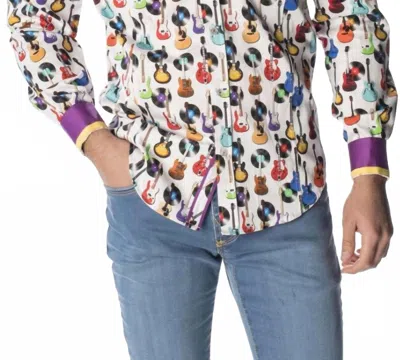 Eight X Guitars And Records Button Down Print Shirt In White