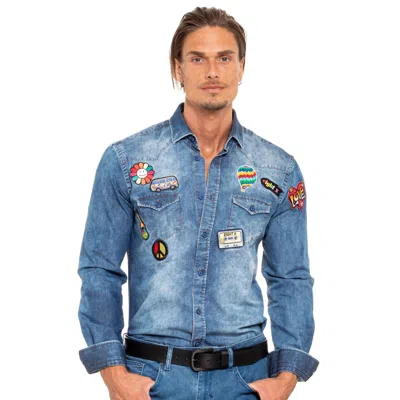 Eight X Happy Days Patched Denim Shirt In Blue In Brown
