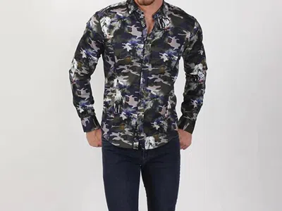 Eight X Horses Over Camo Digital Print Button Down Shirt In Multi In Black