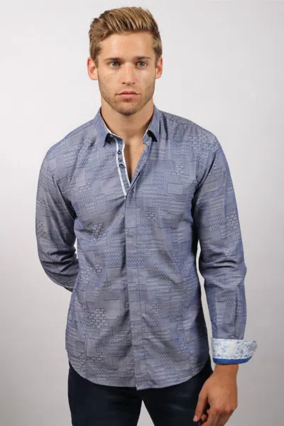 Eight X Jacquard Button Down Shirt With Colorful Trim In Navy In Blue