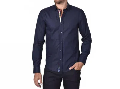 Eight X Jacquard Button Down Shirt With Floral Trim In Navy In Blue