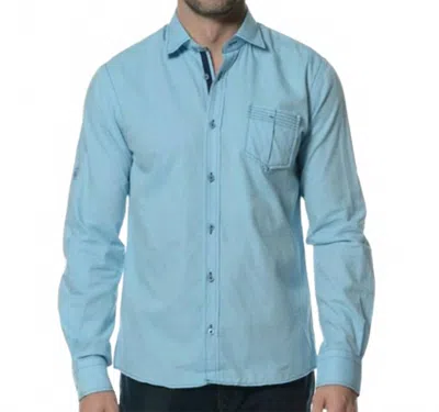 Eight X Jacquard Button Down Shirt With Pocket In Turquoise In Blue