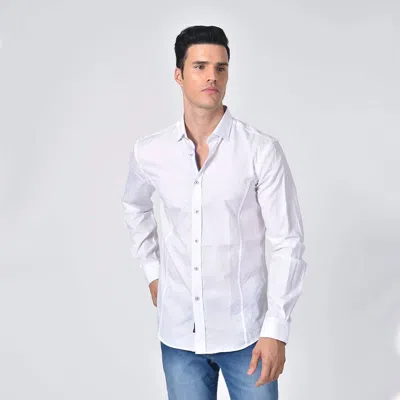 Eight X Jacquard Button Down Shirt With Trim In White