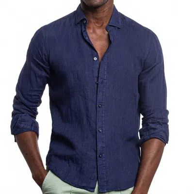 Eight X Linen Button Down Shirt In Navy In Blue