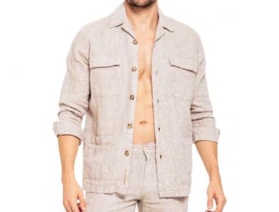 Eight X Linen Overshirt In Beige In Multi
