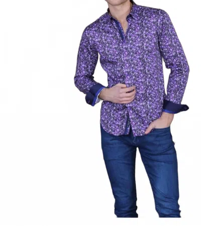 Eight X Long Sleeve Button Down Paisley Print Shirt With Trim In Purple In Black
