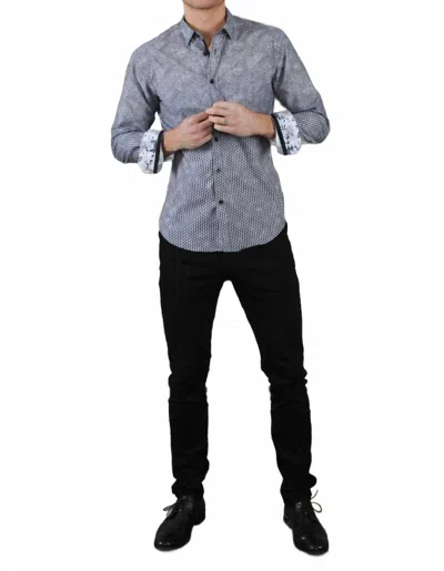 Eight X Long Sleeve Button Down Shirt With Trim In Black In Blue
