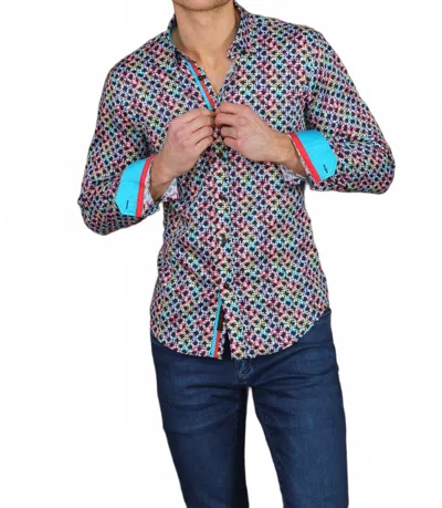 Eight X Long Sleeve Button Down Shirt With Trim In Multi