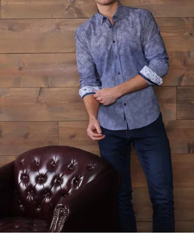 Eight X Long Sleeve Button Down Shirt With Trim In Navy In Blue