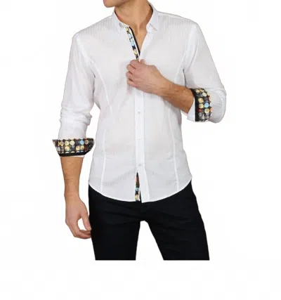 Eight X Long Sleeve Jacquard Button Down Shirt With Contrasting Trim In White