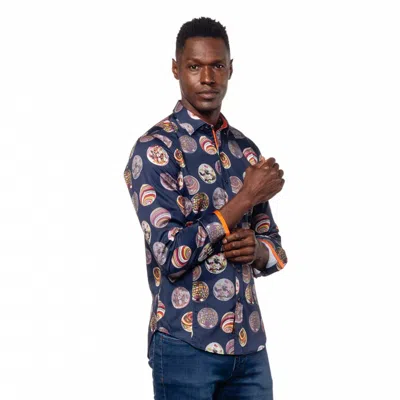 Eight X Marble System Button Down Shirt In Navy In Multi