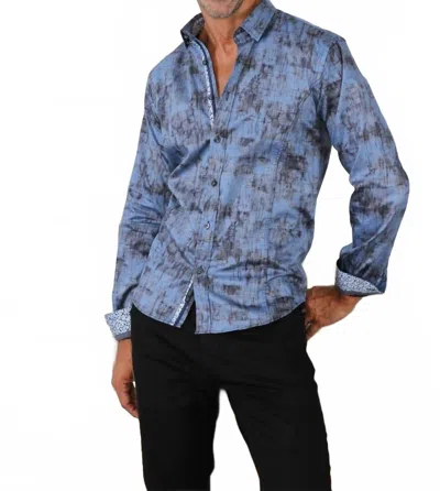 Eight X Matter Print Button Down Shirt With Trim In Navy In Blue