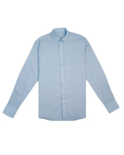 Eight X Men's 100% Linen Button Long Sleeve Button Down Shirt - Light Blue
