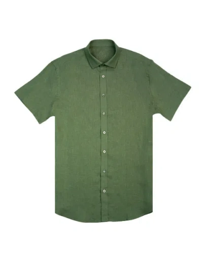 Eight X Men's 100% Linen Button Short Sleeve Button Down Shirt - Green