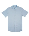 Eight X Men's 100% Linen Button Short Sleeve Button Down Shirt - Light Blue In Blue