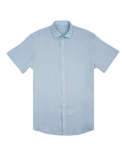 Eight X Men's 100% Linen Button Short Sleeve Button Down Shirt - Light Blue