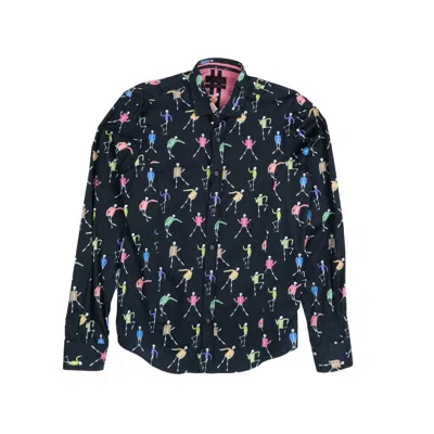 Eight X Men's Black Dancing Skeletons Button Down Shirt In Multi