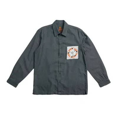 Eight X Men's Black / Grey Noir Denim Long Sleeve Button Up Shirt In Gray