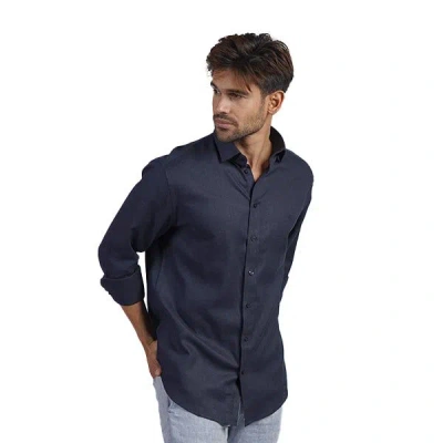 Eight X Men's Blue 100% Linen Button Long Sleeve Button Down Shirt - Navy