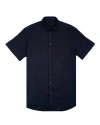 Eight X Men's Blue 100% Linen Button Short Sleeve Button Down Shirt - Navy In Blue