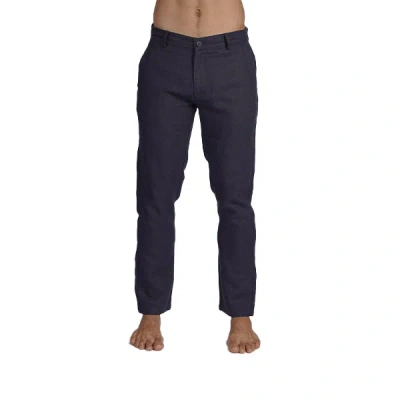 Eight X Men's Blue 100% Linen Slim Fit Pants - Navy