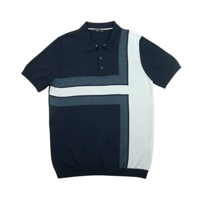 Eight X Men's Blue Alignment Short Sleeve Knit Polo - Navy / White
