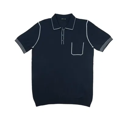Eight X Men's Blue Contrast Short Sleeve Knit Polo - Navy